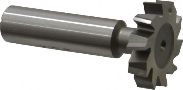 Made in USA - 1-1/8" Diam x 1/4" Face Width, High Speed Steel, 10 Teeth, Shank Connection Woodruff Keyseat Cutter - Uncoated, 2-1/4" OAL x 1/2" Shank, Staggered Teeth, ANSI 809, Old Standard 18 - Exact Tooling
