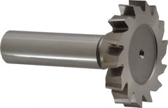 Made in USA - 1-1/2" Diam x 1/4" Face Width, High Speed Steel, 14 Teeth, Shank Connection Woodruff Keyseat Cutter - Uncoated, 2-1/4" OAL x 1/2" Shank, Staggered Teeth, ANSI 812, Old Standard 24 - Exact Tooling