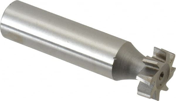 Made in USA - 5/8" Diam x 3/16" Face Width, High Speed Steel, 8 Teeth, Shank Connection Woodruff Keyseat Cutter - Uncoated, 2-3/16" OAL x 1/2" Shank, Staggered Teeth, ANSI 605, Old Standard 61 - Exact Tooling