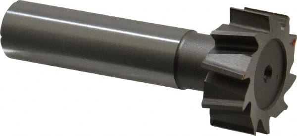 Made in USA - 1" Diam x 3/8" Face Width, High Speed Steel, 10 Teeth, Shank Connection Woodruff Keyseat Cutter - Uncoated, 2-3/8" OAL x 1/2" Shank, Staggered Teeth, ANSI 1208, Old Standard 152 - Exact Tooling