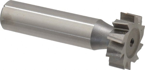 Made in USA - 7/8" Diam x 1/4" Face Width, High Speed Steel, 10 Teeth, Shank Connection Woodruff Keyseat Cutter - Uncoated, 2-1/4" OAL x 1/2" Shank, Staggered Teeth, ANSI 807, Old Standard A - Exact Tooling