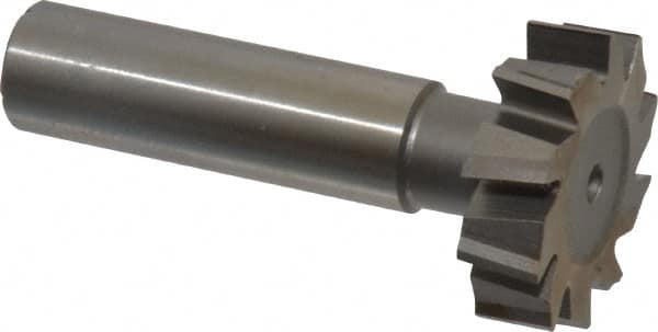 Made in USA - 1-1/8" Diam x 5/16" Face Width, High Speed Steel, 10 Teeth, Shank Connection Woodruff Keyseat Cutter - Uncoated, 2-5/16" OAL x 1/2" Shank, Staggered Teeth, ANSI 1009, Old Standard C - Exact Tooling