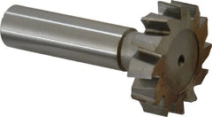 Made in USA - 1-1/4" Diam x 5/16" Face Width, High Speed Steel, 12 Teeth, Shank Connection Woodruff Keyseat Cutter - Uncoated, 2-5/16" OAL x 1/2" Shank, Staggered Teeth, ANSI 1010, Old Standard D - Exact Tooling