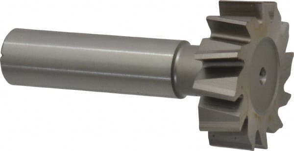Made in USA - 1-1/4" Diam x 3/8" Face Width, High Speed Steel, 12 Teeth, Shank Connection Woodruff Keyseat Cutter - Uncoated, 2-3/8" OAL x 1/2" Shank, Staggered Teeth, ANSI 1210, Old Standard E - Exact Tooling