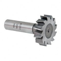 Made in USA - 1-3/8" Diam x 3/8" Face Width, High Speed Steel, 12 Teeth, Shank Connection Woodruff Keyseat Cutter - Uncoated, 2-3/8" OAL x 1/2" Shank, Staggered Teeth, ANSI 1211, Old Standard F - Exact Tooling