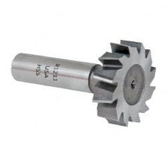 Made in USA - 1-3/8" Diam x 3/8" Face Width, High Speed Steel, 12 Teeth, Shank Connection Woodruff Keyseat Cutter - Uncoated, 2-3/8" OAL x 1/2" Shank, Staggered Teeth, ANSI 1211, Old Standard F - Exact Tooling
