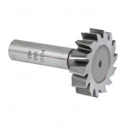 Made in USA - 1-1/2" Diam x 3/8" Face Width, High Speed Steel, 14 Teeth, Shank Connection Woodruff Keyseat Cutter - Uncoated, 2-3/8" OAL x 1/2" Shank, Staggered Teeth, ANSI 1212, Old Standard G - Exact Tooling