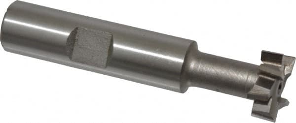 Made in USA - 21/32" Cut Diam, 17/64" Cut Width, 21/64" Neck Diam, 1/2" Shank Diam, 2-11/16" OAL, High Speed Steel T-Slot Cutter - Uncoated, 5/16" Bolt, 1-13/16" Shank Length, Staggered Teeth, 8 Teeth, Weldon Flat - Exact Tooling