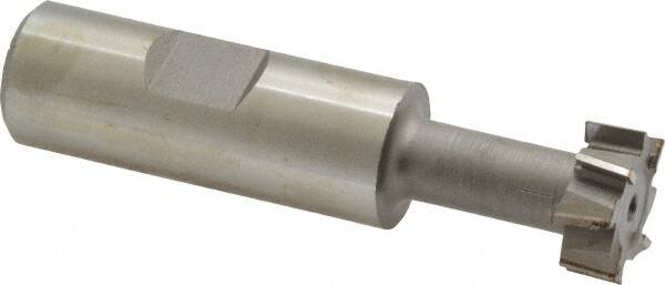 Made in USA - 25/32" Cut Diam, 21/64" Cut Width, 13/32" Neck Diam, 3/4" Shank Diam, 3-1/4" OAL, High Speed Steel T-Slot Cutter - Uncoated, 3/8" Bolt, 2-1/16" Shank Length, Staggered Teeth, 8 Teeth, Weldon Flat - Exact Tooling
