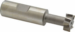 Made in USA - 25/32" Cut Diam, 21/64" Cut Width, 13/32" Neck Diam, 3/4" Shank Diam, 3-1/4" OAL, High Speed Steel T-Slot Cutter - Uncoated, 3/8" Bolt, 2-1/16" Shank Length, Staggered Teeth, 8 Teeth, Weldon Flat - Exact Tooling