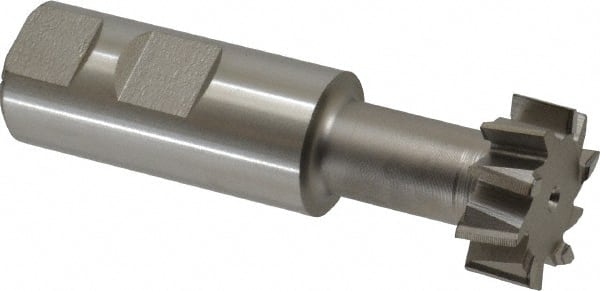 Made in USA - 1-1/4" Cut Diam, 31/64" Cut Width, 21/32" Neck Diam, 1" Shank Diam, 3-15/16" OAL, High Speed Steel T-Slot Cutter - Uncoated, 5/8" Bolt, 2-15/16" Shank Length, Staggered Teeth, 10 Teeth, Weldon Flat - Exact Tooling