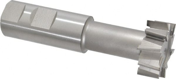 Made in USA - 1-15/32" Cut Diam, 5/8" Cut Width, 25/32" Neck Diam, 1" Shank Diam, 4-7/16" OAL, High Speed Steel T-Slot Cutter - Uncoated, 3/4" Bolt, 2-15/16" Shank Length, Staggered Teeth, 10 Teeth, Weldon Flat - Exact Tooling