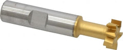 Made in USA - 21/32" Cut Diam, 17/64" Cut Width, 21/64" Neck Diam, 1/2" Shank Diam, 2-11/16" OAL, High Speed Steel T-Slot Cutter - TiN Finish, 5/16" Bolt, 1-13/16" Shank Length, Staggered Teeth, 8 Teeth, Weldon Flat - Exact Tooling
