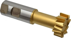 Made in USA - 1-15/32" Cut Diam, 5/8" Cut Width, 25/32" Neck Diam, 1" Shank Diam, 4-7/16" OAL, High Speed Steel T-Slot Cutter - TiN Finish, 3/4" Bolt, 2-15/16" Shank Length, Staggered Teeth, 10 Teeth, Weldon Flat - Exact Tooling