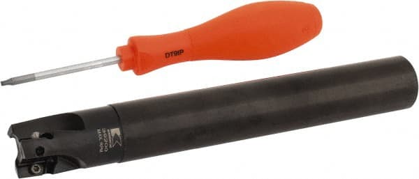 Kennametal - 1" Cut Diam, 0.58" Max Depth of Cut, 1" Shank Diam, 7-1/2" OAL, Indexable Square Shoulder End Mill - EC14.., EP14.. Inserts, Cylindrical Shank, 0° Lead Angle, Through Coolant - Exact Tooling