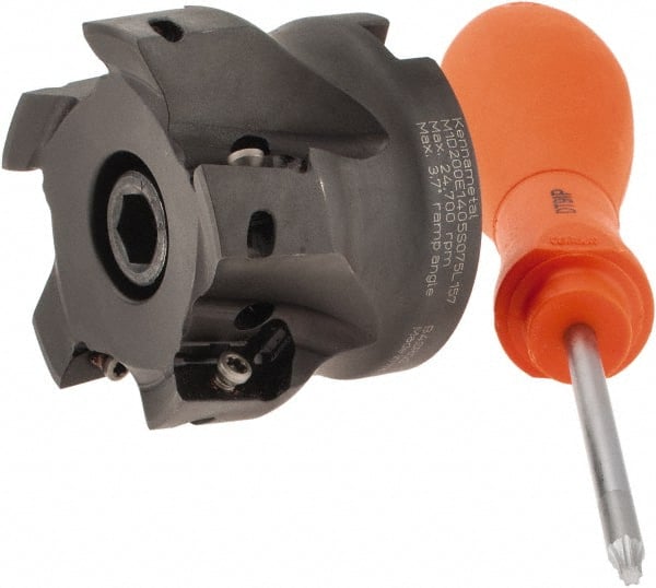 Kennametal - 5 Inserts, 2" Cut Diam, 3/4" Arbor Diam, 0.56" Max Depth of Cut, Indexable Square-Shoulder Face Mill - 0/90° Lead Angle, 1.575" High, EC14.., EP14.. Insert Compatibility, Series Mill 1-14 - Exact Tooling