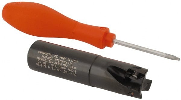 Kennametal - 1" Cut Diam, 0.58" Max Depth of Cut, 1" Shank Diam, 4.03" OAL, Indexable Square Shoulder End Mill - EC14.., EP14.. Inserts, Weldon Shank, 0° Lead Angle, Through Coolant - Exact Tooling