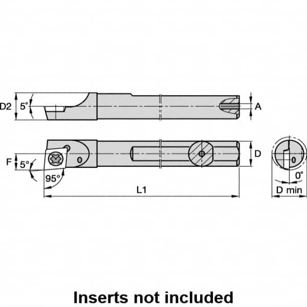 Kennametal - 0.23" Min Bore Diam, 2-1/2" OAL, 0.188" Shank Diam, A-SCLD Indexable Boring Bar - CD.. Insert, Screw Holding Method - Exact Tooling