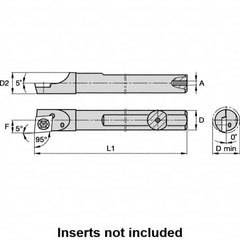 Kennametal - 0.23" Min Bore Diam, 2-1/2" OAL, 0.188" Shank Diam, A-SCLD Indexable Boring Bar - CD.. Insert, Screw Holding Method - Exact Tooling