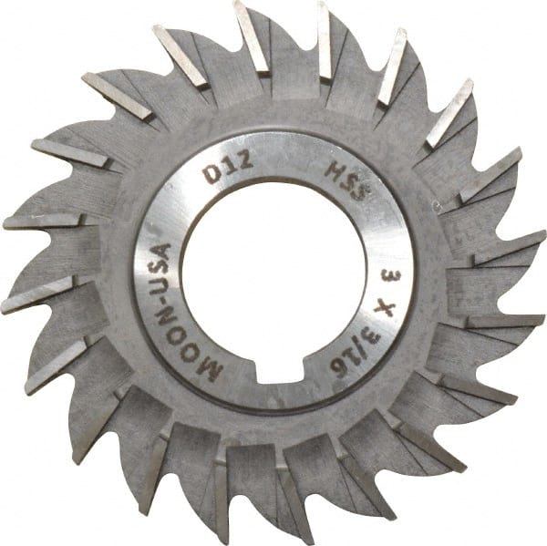 Made in USA - 3" Diam x 3/16" Width of Cut, 20 Teeth, High Speed Steel Side Milling Cutter - Straight Teeth, Uncoated - Exact Tooling