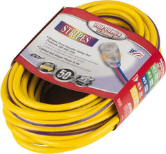 Southwire - 50', 12/3 Gauge/Conductors, Yellow/Purple Outdoor Extension Cord - 1 Receptacle, 15 Amps, 125 VAC, UL SJTW, NEMA 5-15P, 5-15R - Exact Tooling