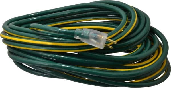 Southwire - 50', 12/3 Gauge/Conductors, Green/Yellow Outdoor Extension Cord - 1 Receptacle, 15 Amps, 125 VAC, UL SJTW, NEMA 5-15P, 5-15R - Exact Tooling