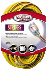 Southwire - 100', 12/3 Gauge/Conductors, Yellow/Purple Outdoor Extension Cord - 1 Receptacle, 15 Amps, 125 VAC, UL SJTW, NEMA 5-15P, 5-15R - Exact Tooling