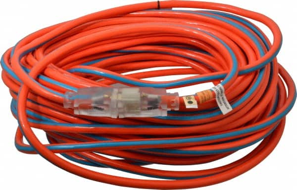 Southwire - 100', 12/3 Gauge/Conductors, Orange/Blue Outdoor Extension Cord - 1 Receptacle, 15 Amps, 125 VAC, UL SJTW, NEMA 5-15P, 5-15R - Exact Tooling
