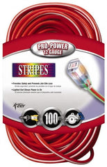 Southwire - 100', 12/3 Gauge/Conductors, Red/White Outdoor Extension Cord - 1 Receptacle, 15 Amps, 125 VAC, UL SJTW, NEMA 5-15P, 5-15R - Exact Tooling