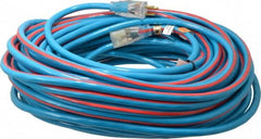 Southwire - 100', 12/3 Gauge/Conductors, Blue/Red Outdoor Extension Cord - 1 Receptacle, 15 Amps, 125 VAC, UL SJTW, NEMA 5-15P, 5-15R - Exact Tooling