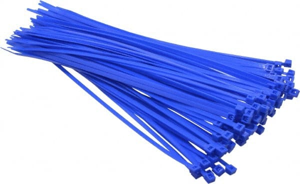 Made in USA - 11-1/4" Long Blue Nylon Standard Cable Tie - 50 Lb Tensile Strength, 1.32mm Thick, 4" Max Bundle Diam - Exact Tooling