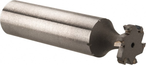 Made in USA - 1/2" Diam x 3/32" Face Width, Carbide-Tipped, 6 Teeth, Shank Connection Woodruff Keyseat Cutter - Uncoated, 2-3/32" OAL x 1/2" Shank, Staggered Teeth, ANSI 304, Old Standard 2 - Exact Tooling