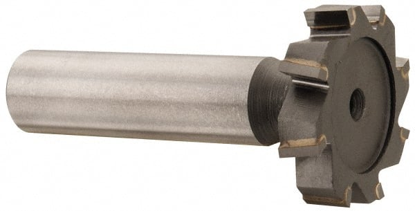 Made in USA - 1-1/8" Diam x 1/4" Face Width, Carbide-Tipped, 8 Teeth, Shank Connection Woodruff Keyseat Cutter - Uncoated, 2-1/4" OAL x 1/2" Shank, Staggered Teeth, ANSI 809, Old Standard 18 - Exact Tooling