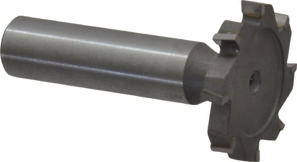 Made in USA - 1-1/4" Diam x 3/16" Face Width, Carbide-Tipped, 8 Teeth, Shank Connection Woodruff Keyseat Cutter - Uncoated, 2-3/16" OAL x 1/2" Shank, Staggered Teeth, ANSI 610, Old Standard 19 - Exact Tooling