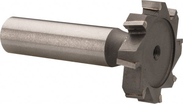 Made in USA - 1-1/4" Diam x 7/32" Face Width, Carbide-Tipped, 8 Teeth, Shank Connection Woodruff Keyseat Cutter - Uncoated, 2-7/32" OAL x 1/2" Shank, Staggered Teeth, ANSI 710, Old Standard 20 - Exact Tooling