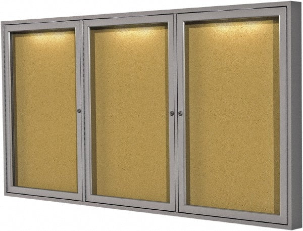 Ghent - 36" Wide x 24" High Enclosed Cork Bulletin Board - Natural Cork, Aluminum Frame - Exact Tooling