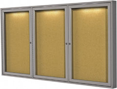 Ghent - 36" Wide x 24" High Enclosed Cork Bulletin Board - Natural Cork, Aluminum Frame - Exact Tooling