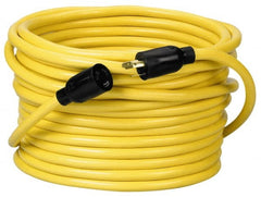 Southwire - 100', 12/3 Gauge/Conductors, Yellow Wet & Dry Location, Indoor & Outdoor Extension Cord - 1 Receptacle, 15 Amps, 125 VAC, UL STW, NEMA L5-20P, L5-20R - Exact Tooling
