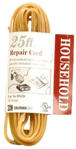 Southwire - 25', 18/2 Gauge/Conductors, Gold Indoor Replacement Cord - 2 Receptacles, 10 Amps, UL SPT-1 - Exact Tooling