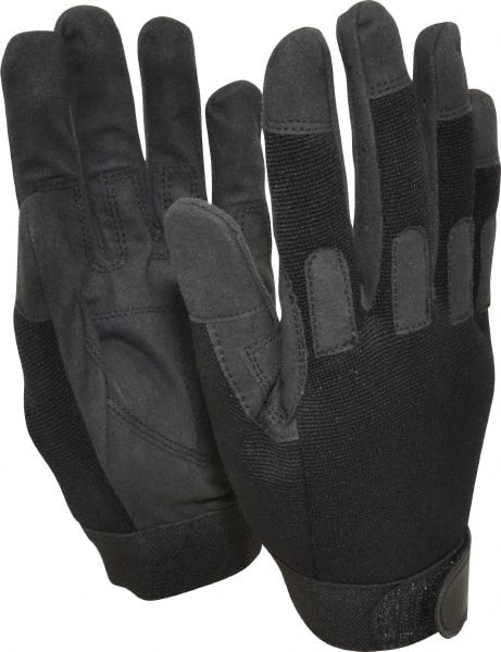 Ability One - Size L (9) Nylon/Spandura Anti-Vibration/Impact Protection Work Gloves - For Mechanic's & Lifting, Uncoated, Hook & Loop Cuff, Full Fingered, Black, Paired - Exact Tooling