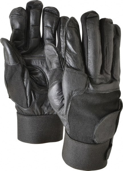 Ability One - Size 2XL (11) Leather/Spandex/Gel Padded Anti-Vibration/Impact Protection Work Gloves - For Mechanic's & Lifting, Uncoated, Hook & Loop Cuff, Full Fingered, Black, Paired - Exact Tooling