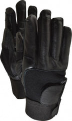 Ability One - Size L (9) Leather/Spandex/Gel Padded Anti-Vibration/Impact Protection Work Gloves - For Mechanic's & Lifting, Uncoated, Hook & Loop Cuff, Full Fingered, Black, Paired - Exact Tooling