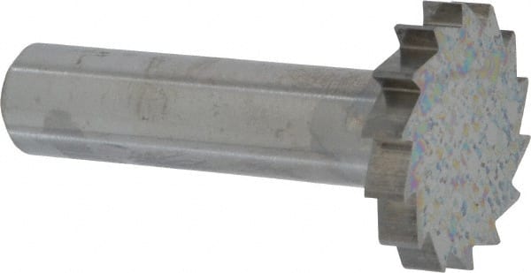 Made in USA - 1-1/8" Diam x 3/16" Face Width, Solid Carbide, 14 Teeth, Shank Connection Woodruff Keyseat Cutter - Uncoated, 2-3/16" OAL x 1/2" Shank, Straight Teeth, ANSI 609, Old Standard 16 - Exact Tooling