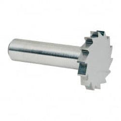 Made in USA - 1-1/4" Diam x 3/16" Face Width, Solid Carbide, 14 Teeth, Shank Connection Woodruff Keyseat Cutter - Uncoated, 2-3/16" OAL x 1/2" Shank, Straight Teeth, ANSI 610, Old Standard 19 - Exact Tooling