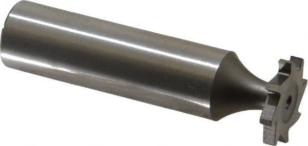 Made in USA - 5/8" Diam x 3/32" Face Width, High Speed Steel, 8 Teeth, Shank Connection Woodruff Keyseat Cutter - Uncoated, 2-3/32" OAL x 1/2" Shank, Straight Teeth, ANSI 305, Old Standard 4 - Exact Tooling