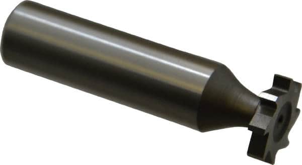 Made in USA - 5/8" Diam x 1/8" Face Width, High Speed Steel, 8 Teeth, Shank Connection Woodruff Keyseat Cutter - Uncoated, 2-1/8" OAL x 1/2" Shank, Straight Teeth, ANSI 405, Old Standard 5 - Exact Tooling