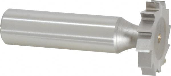 Made in USA - 1" Diam x 3/16" Face Width, High Speed Steel, 12 Teeth, Shank Connection Woodruff Keyseat Cutter - Uncoated, 2-3/16" OAL x 1/2" Shank, Straight Teeth, ANSI 608, Old Standard 13 - Exact Tooling
