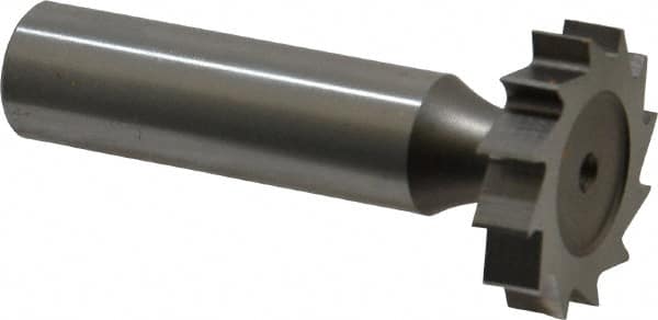 Made in USA - 1" Diam x 7/32" Face Width, High Speed Steel, 12 Teeth, Shank Connection Woodruff Keyseat Cutter - Uncoated, 2-7/32" OAL x 1/2" Shank, Straight Teeth, ANSI 708, Old Standard 14 - Exact Tooling