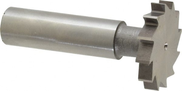 Made in USA - 1-1/8" Diam x 3/16" Face Width, High Speed Steel, 12 Teeth, Shank Connection Woodruff Keyseat Cutter - Uncoated, 2-3/16" OAL x 1/2" Shank, Straight Teeth, ANSI 609, Old Standard 16 - Exact Tooling
