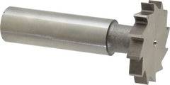 Made in USA - 1-1/8" Diam x 3/16" Face Width, High Speed Steel, 12 Teeth, Shank Connection Woodruff Keyseat Cutter - Uncoated, 2-3/16" OAL x 1/2" Shank, Straight Teeth, ANSI 609, Old Standard 16 - Exact Tooling